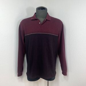 Van Heusen Mens Henley Sweatshirt Large Maroon Blackish Cotton Knit Long Sleeves